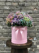 Цветочная композиция из Гипсофила и Розы в шляпной коробке в Альбурикенте