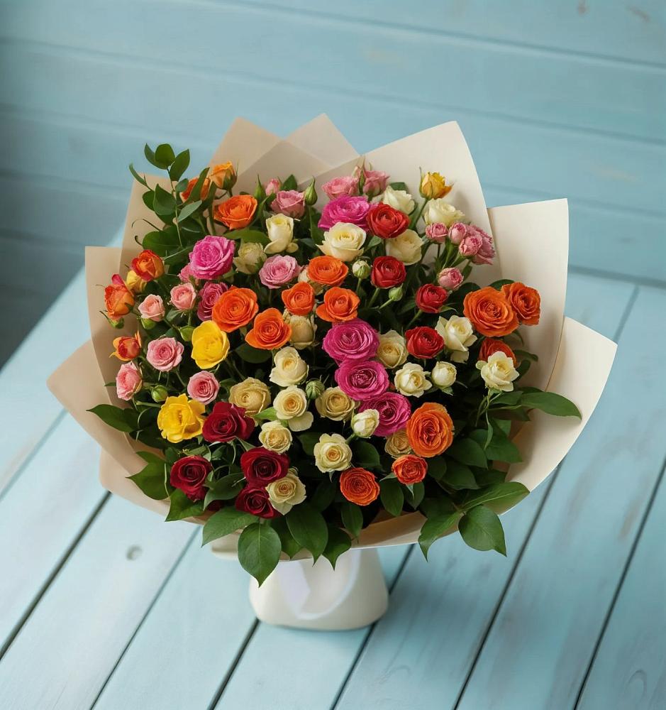 Букет Микс из разноцветных кустовых роз в Альбурикенте