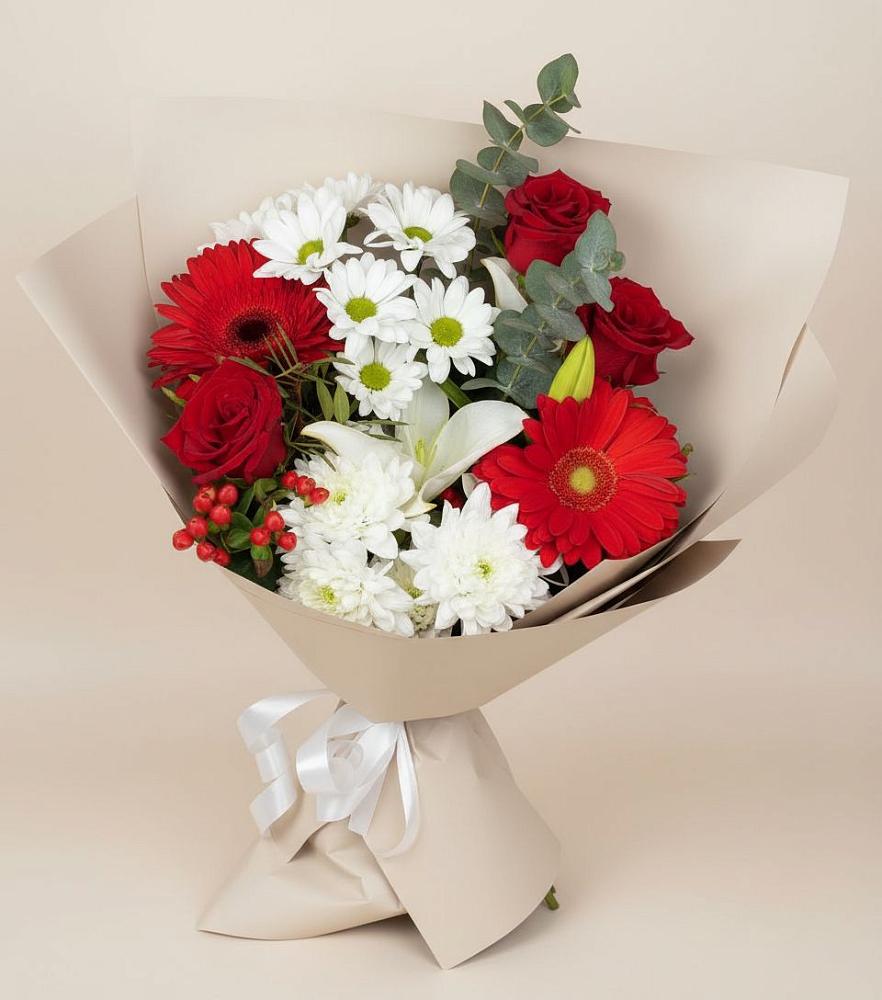 Букет цветов из: Розы, Хризантемы, Герберы и Лилии в Альбурикенте